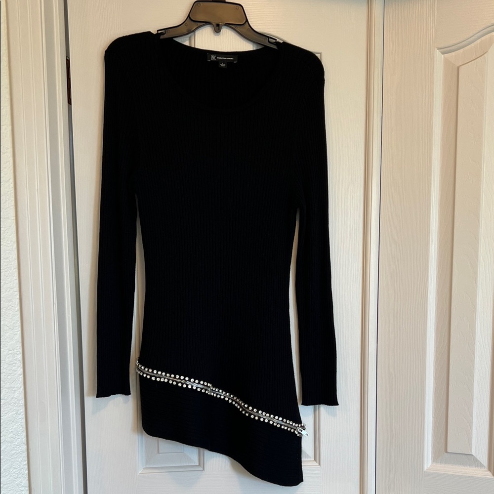 INC International Concepts Black Sweater with Metallic Details